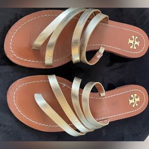 Tory Burch- Metallic Gold Strap Slide Sandals